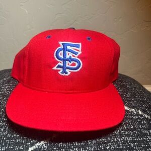Red Baseball Cap with Blue Logo